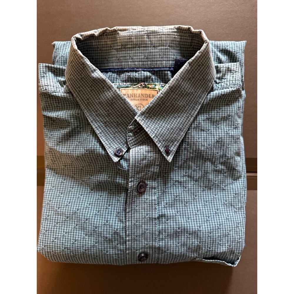 Panhandle Rough Stock Men’s XL Blue Green Western Button Front Shirt Long Sleeve - Picture 4 of 7